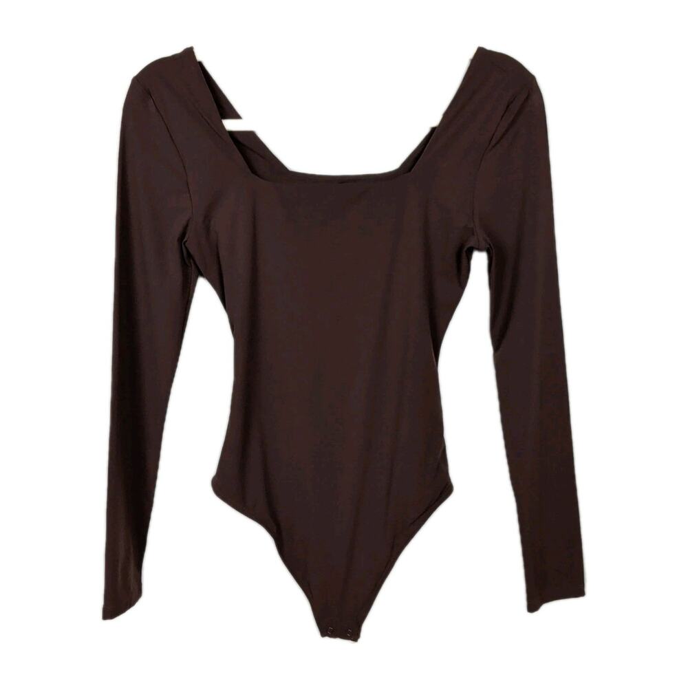 QUINCE Second Skin Square Neck Long Sleeve Bodysuit Cocoa by Quince Womens Small - Picture 2 of 4
